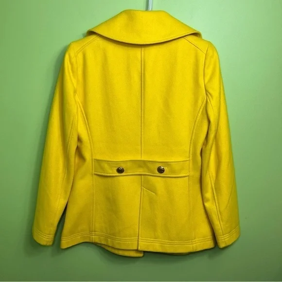 J. Crew majesty yellow button pea coat size 4 great condition - Picture 7 of 9
